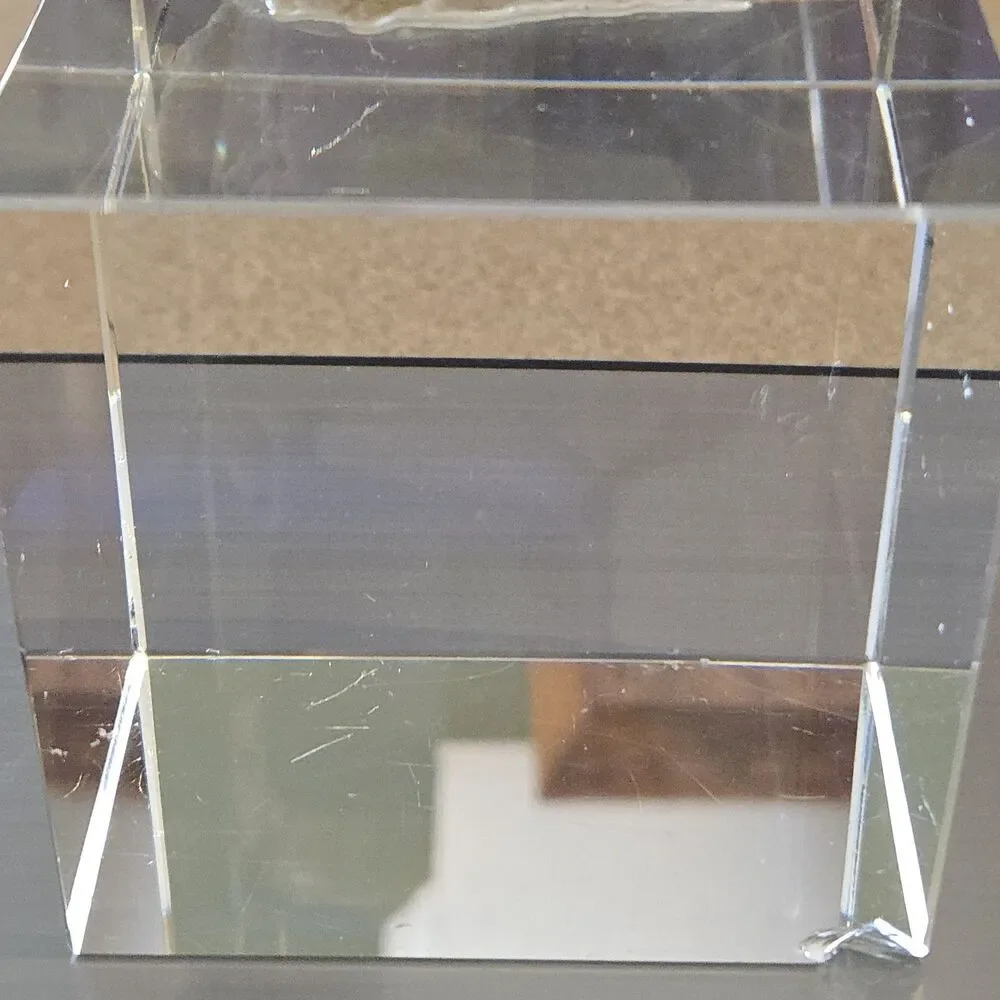 Clear Quartz Crystal Geode Mineral Specimen Display Piece on Cube Base READ